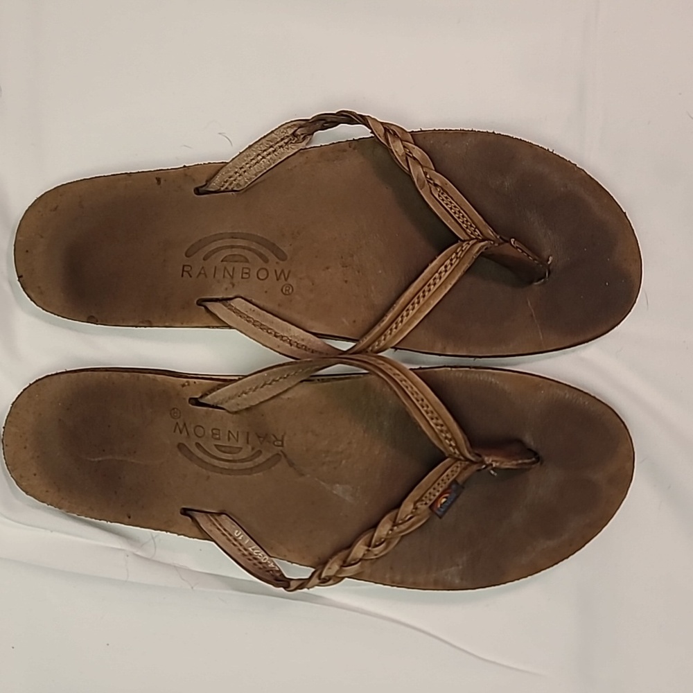 Womens Rainbow Flirty Braidy Flip Flop Sandal Leather size 10